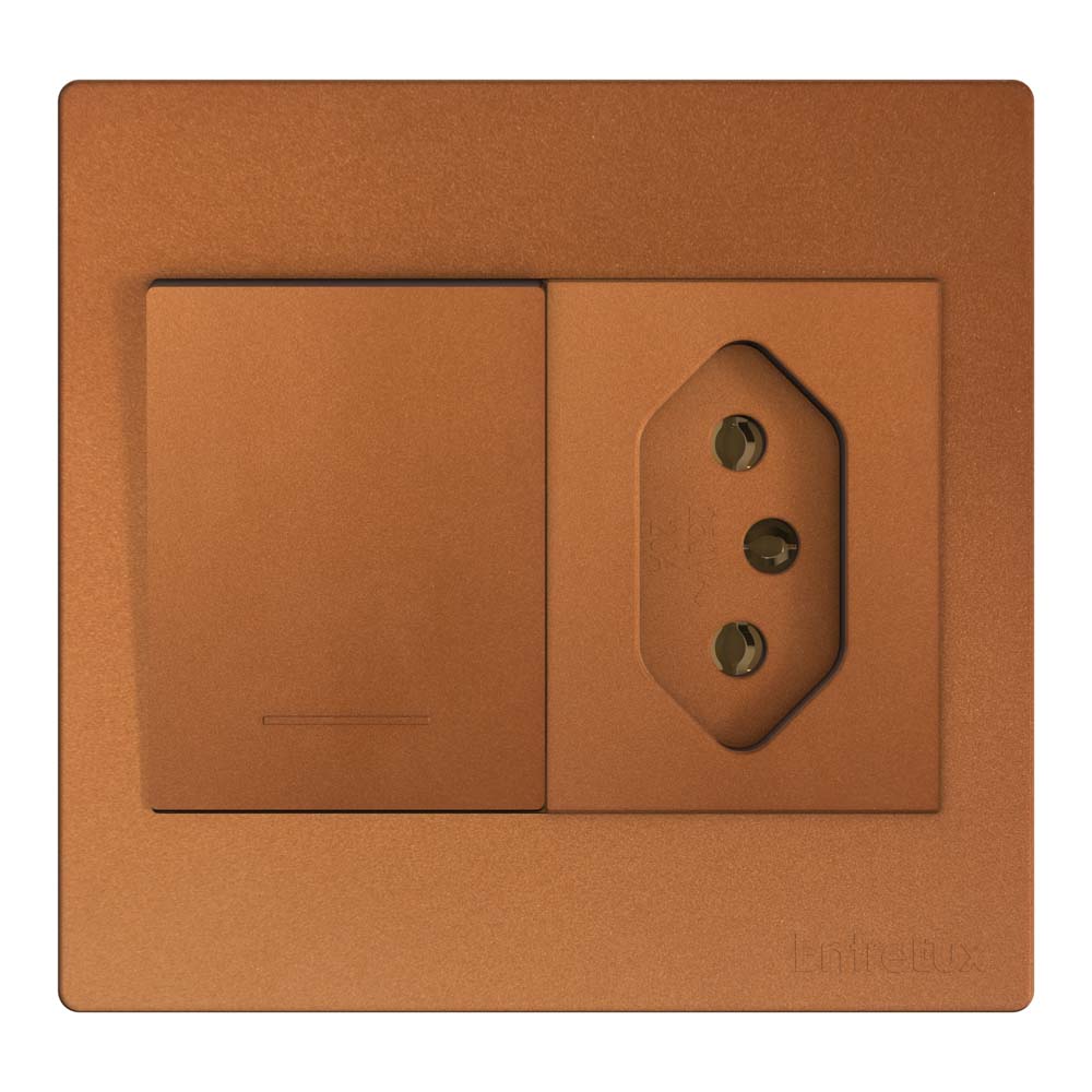 Fit clean tomada + interruptor bronze