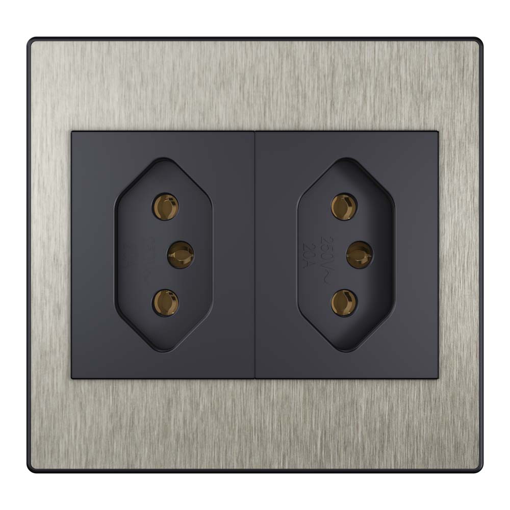 Fit steel tomada dupla aço escovado