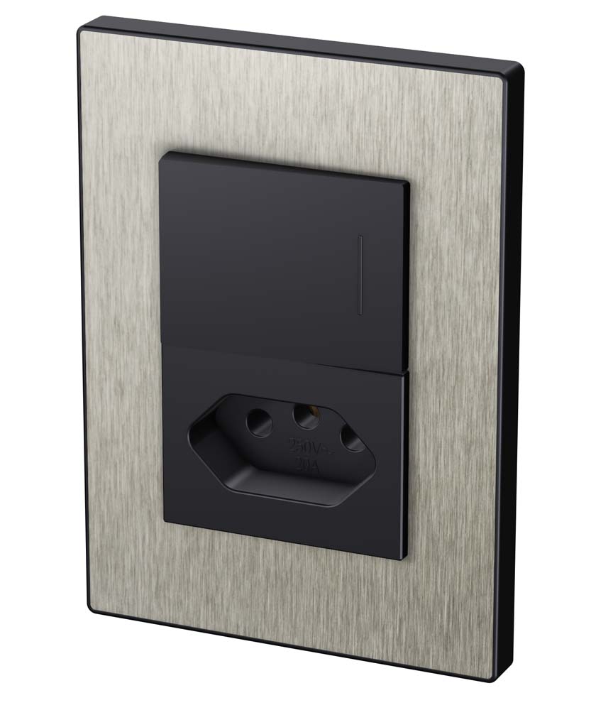 Steel tomada + interruptor aço escovado